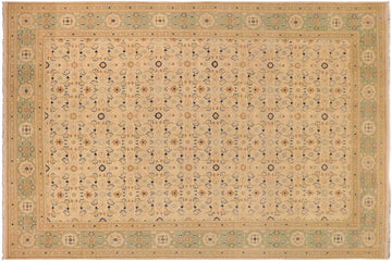 handmade Transitional Kafkaz Chobi Ziegler Tan Green Hand Knotted RECTANGLE 100% WOOL area rug 10 x 14